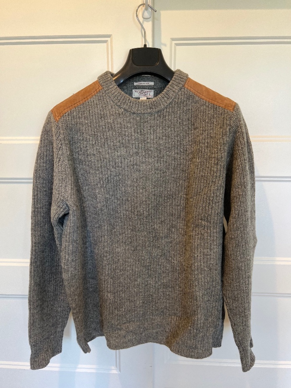 J. Crew Wallace & Barnes Wool Crewneck Sweater with Leather Shoulder Patches